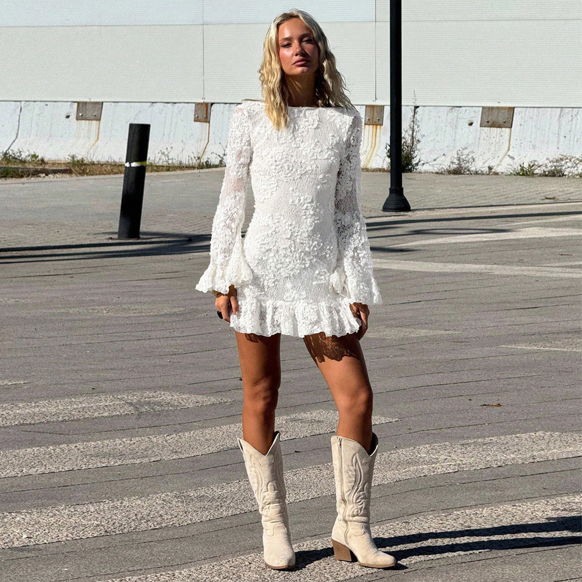 Slim fit backless jacquard dress for women