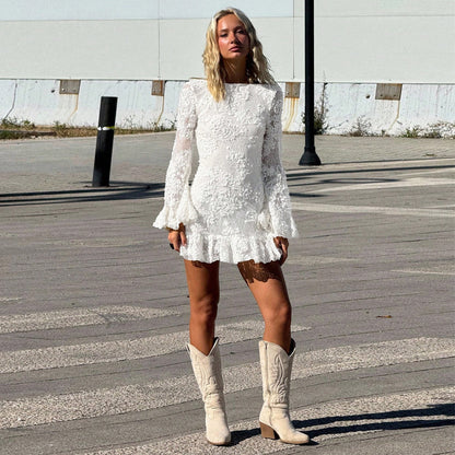 Slim fit backless jacquard dress for women