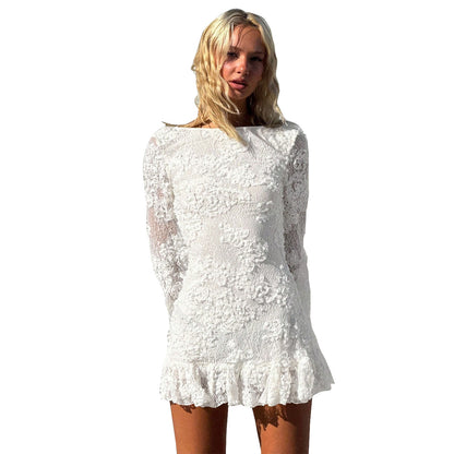 Slim fit backless jacquard dress for women